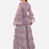 Maya Moody Lilac Fully Embellished Maxi Dress with Frill Detail