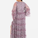 Maya Moody Lilac Fully Embellished Maxi Dress with Frill Detail