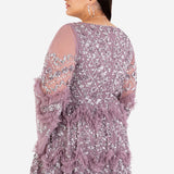 Maya Moody Lilac Fully Embellished Maxi Dress with Frill Detail
