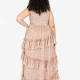Maya Taupe Blush Fully Embellished Halter Neck Maxi Dress