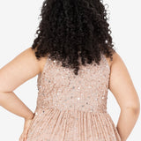 Maya Taupe Blush Fully Embellished Halter Neck Maxi Dress