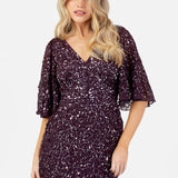 Maya Berry Embellished Angel Sleeve Maxi Dress with Button Detail