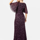 Maya Berry Embellished Angel Sleeve Maxi Dress with Button Detail