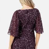 Maya Berry Embellished Angel Sleeve Maxi Dress with Button Detail