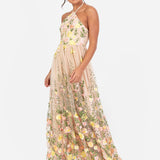 Maya Floral Embroidered Halter Neck Maxi Dress