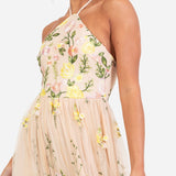 Maya Floral Embroidered Halter Neck Maxi Dress