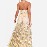 Maya Floral Embroidered Halter Neck Maxi Dress