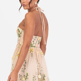 Maya Floral Embroidered Halter Neck Maxi Dress