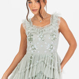 Maya Sage Green Embellished Sleeveless Tiered Maxi Dress