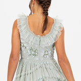 Maya Sage Green Embellished Sleeveless Tiered Maxi Dress