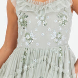 Maya Sage Green Embellished Sleeveless Tiered Maxi Dress