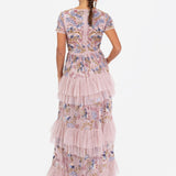 Maya Pink Embellished V Neck Tiered Maxi Dress