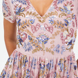 Maya Pink Embellished V Neck Tiered Maxi Dress