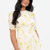 Anaya With Love Floral Short Ruched Sleeve & Keyhole Back High-Low Dress