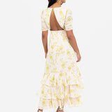 Anaya With Love Floral Short Ruched Sleeve & Keyhole Back High-Low Dress