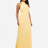 Anaya With Love Recycled Gold Detail Halter Neck & Open Back Yellow Maxi Dress