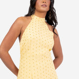 Anaya With Love Recycled Gold Detail Halter Neck & Open Back Yellow Maxi Dress