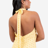 Anaya With Love Recycled Gold Detail Halter Neck & Open Back Yellow Maxi Dress