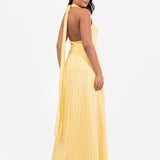 Anaya With Love Recycled Gold Detail Halter Neck & Open Back Yellow Maxi Dress