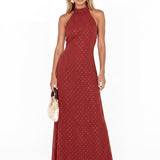 Anaya With Love Recycled Chilli Red Halter Neck & Open Back Maxi Dress