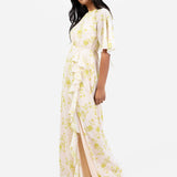 Anaya With Love Chartreuse Floral Self-Tie Keyhole Back Maxi Dress