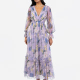 Anaya With Love Recycled Floral Print Long Sleeve Lilac Midi Dress