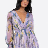 Anaya With Love Recycled Floral Print Long Sleeve Lilac Midi Dress