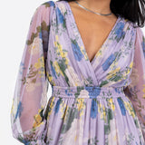 Anaya With Love Recycled Floral Print Long Sleeve Lilac Midi Dress