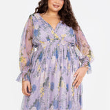 Anaya With Love Recycled Floral Print Long Sleeve Lilac Midi Dress