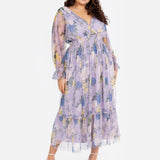 Anaya With Love Recycled Floral Print Long Sleeve Lilac Midi Dress