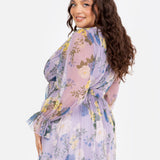 Anaya With Love Recycled Floral Print Long Sleeve Lilac Midi Dress