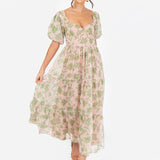 Anaya With Love Floral Print Sweetheart Neck Midaxi Dress with Self-Tie Open Back
