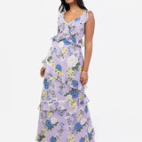 Anaya With Love Floral Strappy Lilac Maxi Dress with Ruffle Detail