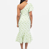 Maya Floral One Shoulder Puff Sleeve Peplum Midi Dress