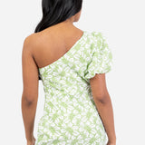Maya Floral One Shoulder Puff Sleeve Peplum Midi Dress