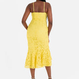 Maya Yellow Halter Neck Lace Midi Dress