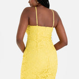 Maya Yellow Halter Neck Lace Midi Dress