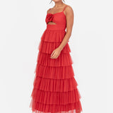 Anaya With Love Recycled Red Corsage Detail Tiered Cami Maxi Dress