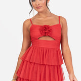Anaya With Love Recycled Red Corsage Detail Tiered Cami Maxi Dress