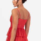Anaya With Love Recycled Red Corsage Detail Tiered Cami Maxi Dress