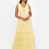 Anaya With Love Recycled Yellow Plunge Front Tiered Maxi Dress