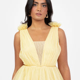 Anaya With Love Recycled Yellow Plunge Front Tiered Maxi Dress