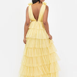 Anaya With Love Recycled Yellow Plunge Front Tiered Maxi Dress