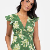 Anaya With Love Recycled Green Floral Print Ruffle Skirt Midaxi Dress