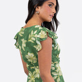 Anaya With Love Recycled Green Floral Print Ruffle Skirt Midaxi Dress