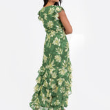 Anaya With Love Recycled Green Floral Print Ruffle Skirt Midaxi Dress