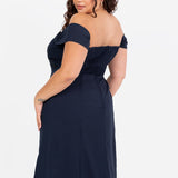 Maya Navy Floral Embroidered Bardot Maxi Dress with Skirt Split