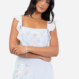 Maya Floral Embroidered Square Neck Blue Maxi Dress