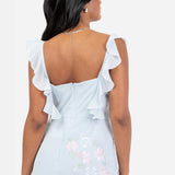 Maya Floral Embroidered Square Neck Blue Maxi Dress