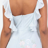 Maya Floral Embroidered Square Neck Blue Maxi Dress